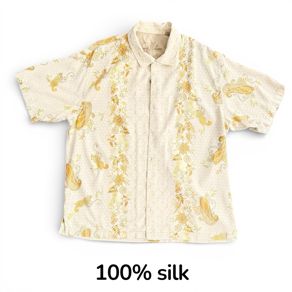 Tommy Bahama Shirt For Men Cream Paisley Print Silk Button Front Size XL - Picture 3 of 10